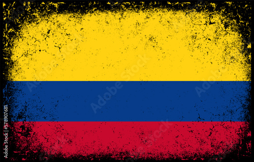 old dirty grunge vintage colombia national flag illustration