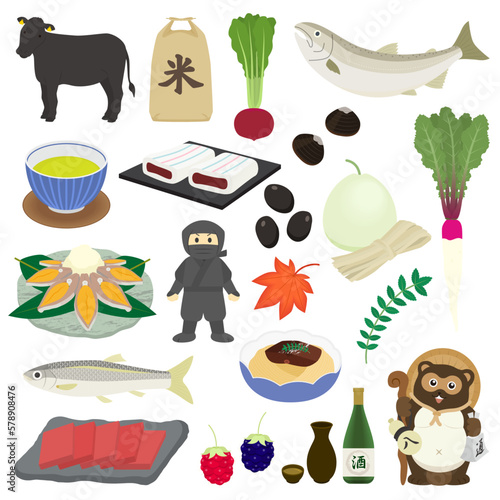 滋賀県の名物のイラストセット