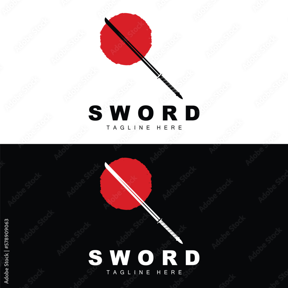 sword logo gráfico por bigbang · creative fabrica... Vetor de Sword Logo, Samurai Katana Monochrome Design, Vector War ...