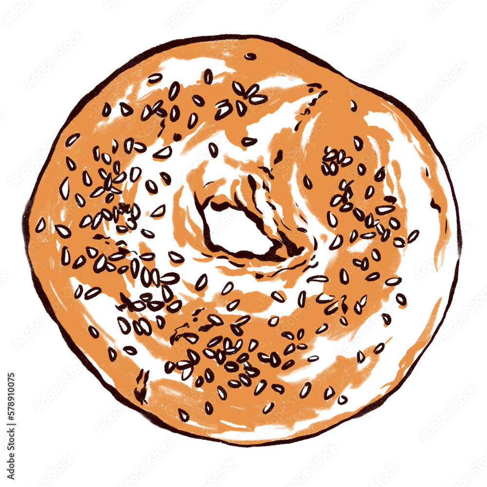 Fresh Bagel With Sesame Top View Illustration Isolated Bakery Food On 
