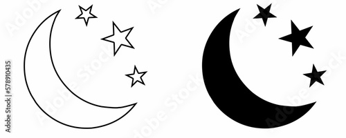 outline silhouette moon stars icon set isolated on white background