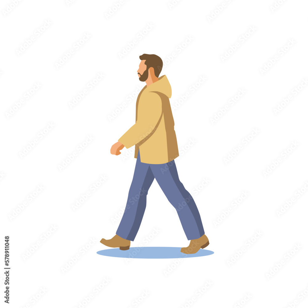 Naklejka premium A bearded man walking in the city, isolated figure on white background flat vector illustration