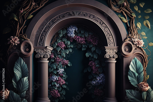 old archway with lots of flowers photo