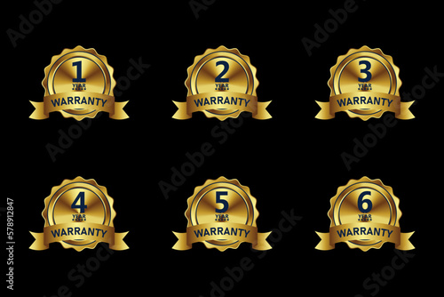 gold warranty badge design collection various years, with premium colors, seals, medals, shields, badges, scrolls and ornaments