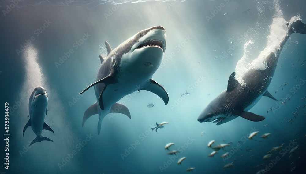 Fototapeta premium serangan hiu dengan hiu yang agresif. made with generative Ai