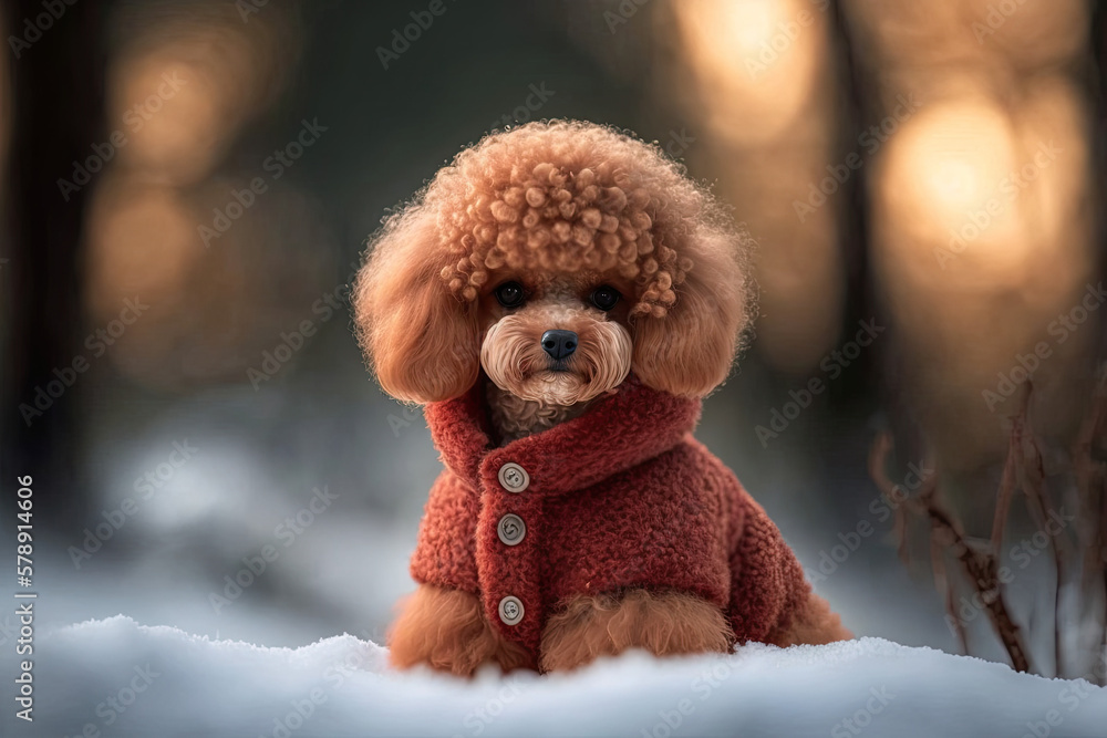 Poodle dog in winter, AI Generative Poodle dog in winter, AI Generative