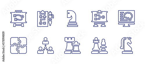 Strategy line icon set. Editable stroke. Vector illustration. Containing strategy, chess piece, neuromarketing, puzzle, connection, chess.