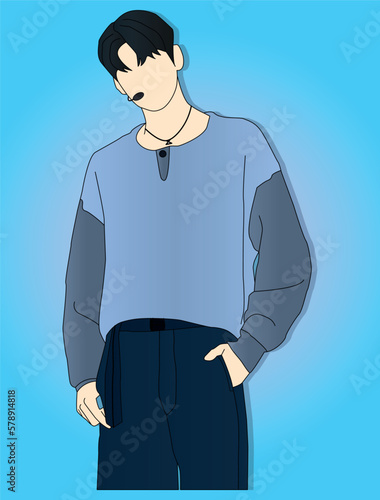 Kpop idol boy on stage. flat design style vector illustration colored  image.