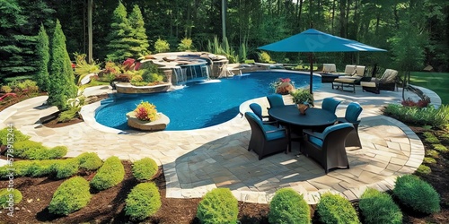 Backyard design with modern pool by generative AI