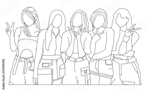 Kpop idol girl group. flat design style vector illustration  image.