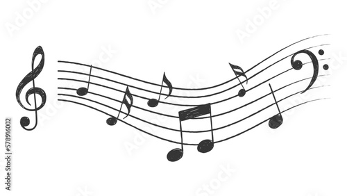 Melody music notes wave icon set isolated. Hand drawn musical note icon illustration in white background
