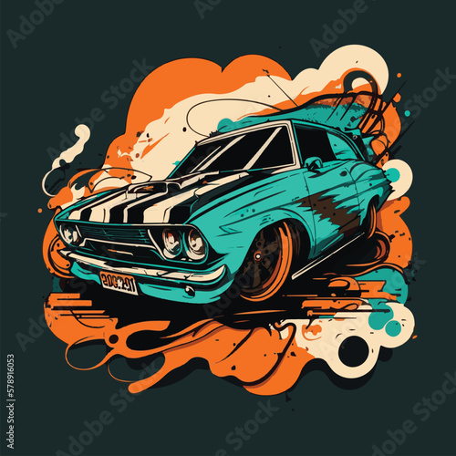 Car drawing in graffiti or tattoo style.