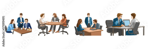 Office workers are meeting vector set collection graphic clipart design