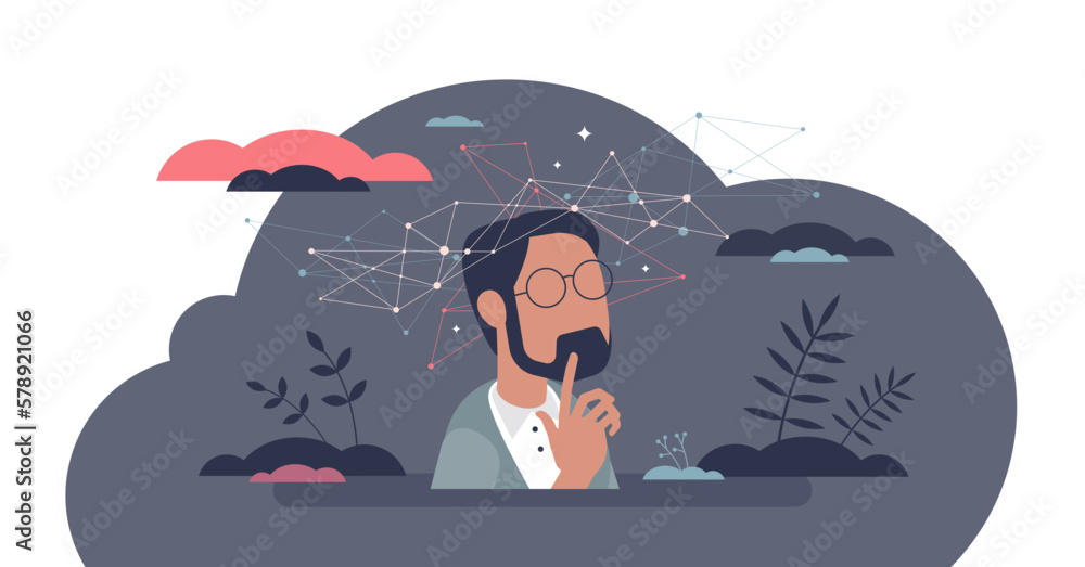 Mind psychology and mental development for logic skills tiny person concept, transparent background. Education and knowledge for intellect potential illustration. - obrazy, fototapety, plakaty 