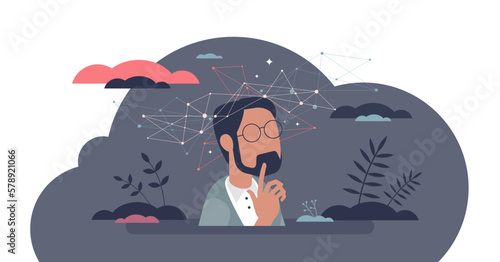 Mind psychology and mental development for logic skills tiny person concept, transparent background. Education and knowledge for intellect potential illustration.