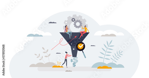 Optimization and performance efficiency development tiny person concept, transparent background. Automation and innovation for process improvement and better outcome illustration.