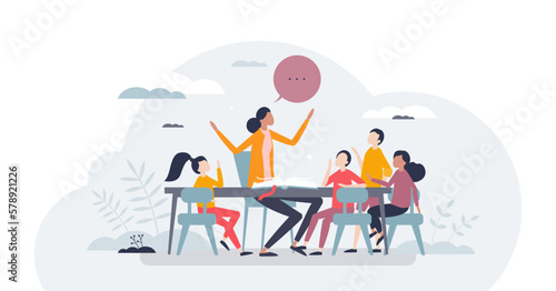Teacher assistant for school children knowledge teaching tiny person concept, transparent background. Kindergarten educational support from professional female mentor illustration.