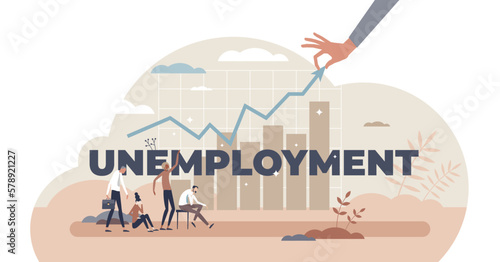 Unemployment and work loss problem with business crisis tiny person concept, transparent background.Employee fired from job and unemployed percentage growth statistics illustration.