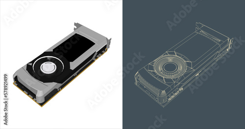 Vector GPU - VGA - Graphic card - Graphics processing unit line art,  icon