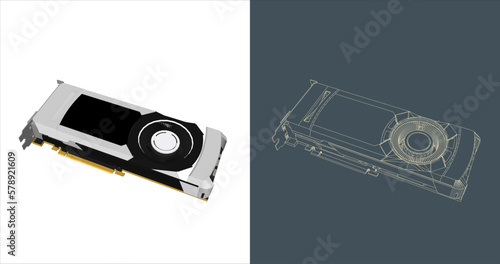 Vector GPU - VGA - Graphic card - Graphics processing unit line art,  icon, background