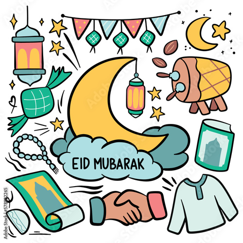 Eid al Fitr Hand Drawn Doodle  Idul Fitri Cartoon Design Element