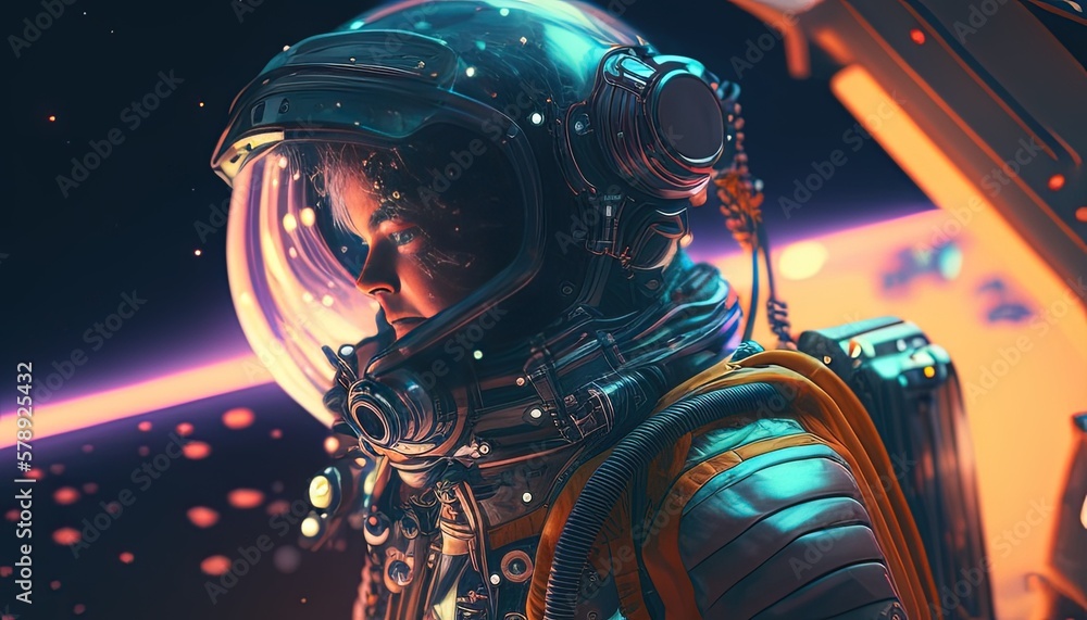 daring cassette futurism astronaut digital art illustration, Generative AI