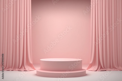 Empty pink podium with curtains for product display. Generative AI
