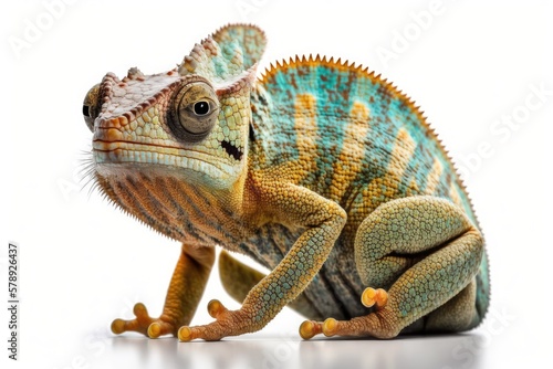 Isolated juvenile chameleon on white. Generative AI