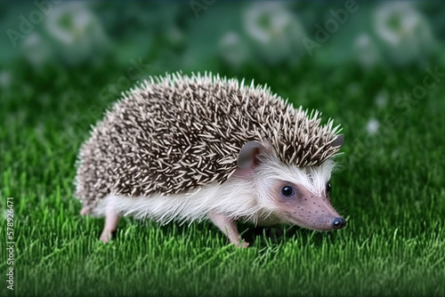Cute hedgehog on a green grass, hedgehog in grass