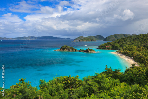 Picturesque Trunk Bay is one of the best beaches in St John, US Virgin Islands in the Caribbean