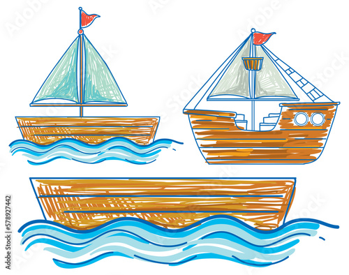 Simple children scribble of boats