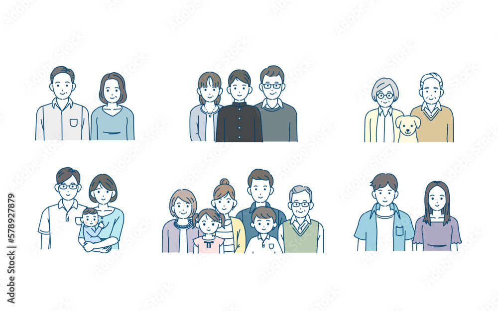 様々な年齢層の家族のイラストセット 様々な年齢層の家族のイラストセット