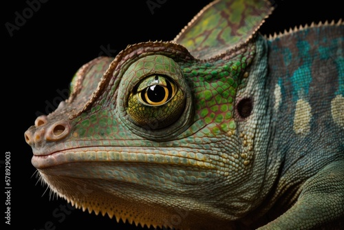 Muzzle of a Yemeni chameleon, photographed in isolation. Generative AI © 2rogan
