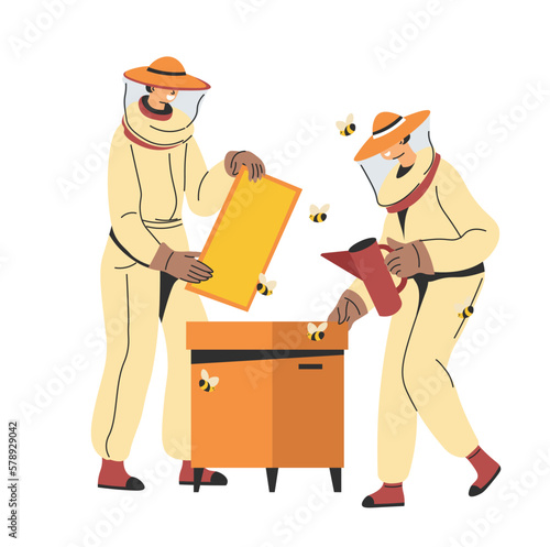 Honey production and beekeeping, people with hives
