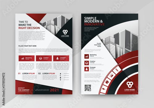 Business abstract vector template for Brochure, AnnualReport, Magazine, Poster, Corporate Presentation, Portfolio, Flyer, infographic with red and black color size A4, Front and back. Vector