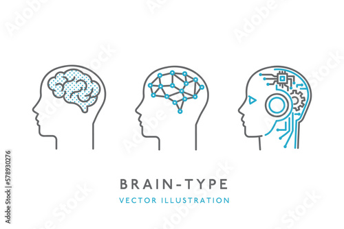 様々な脳のタイプ・情報処理技術のイメージアイコンセット素材
