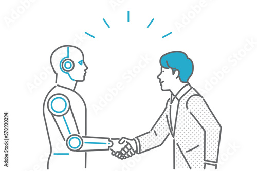 AIロボットと握手をする男性のイメージイラスト