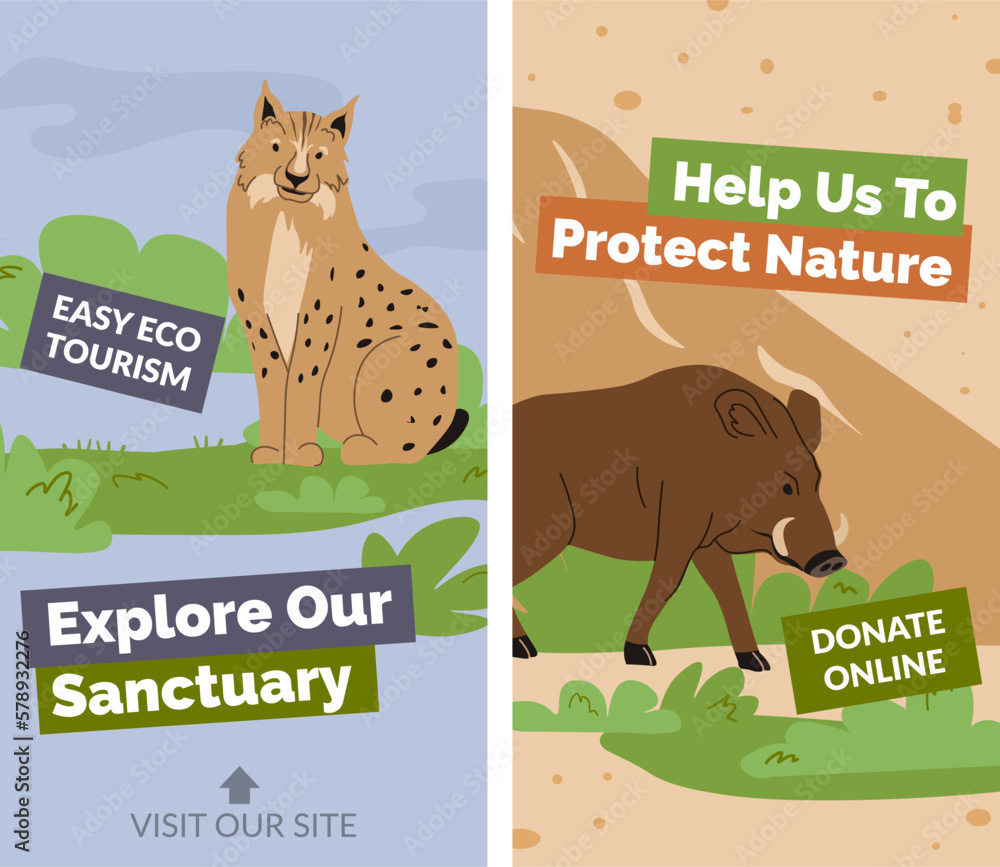 Naklejka premium Explore our sanctuary for wild animals, banners