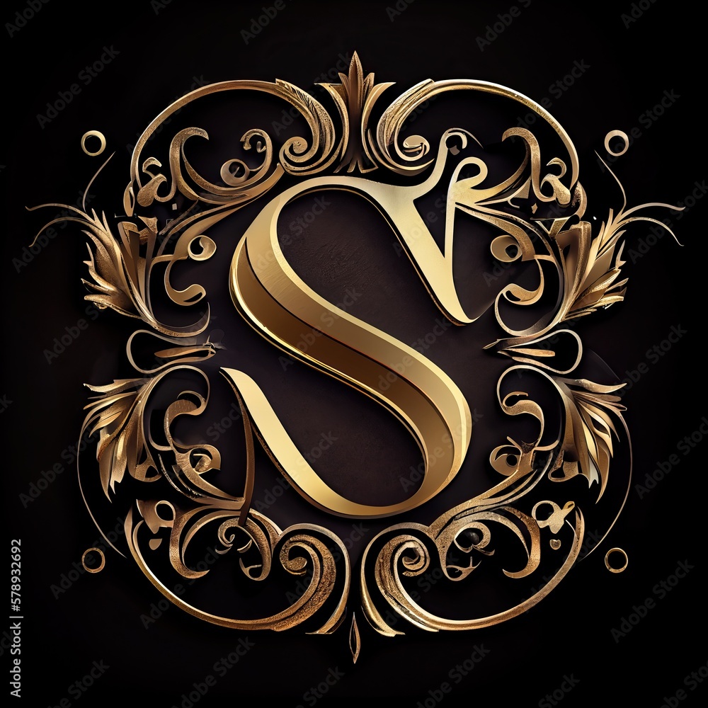s letter in a golden monogram relief, generative AI s letter in a golden monogram relief, generative AI