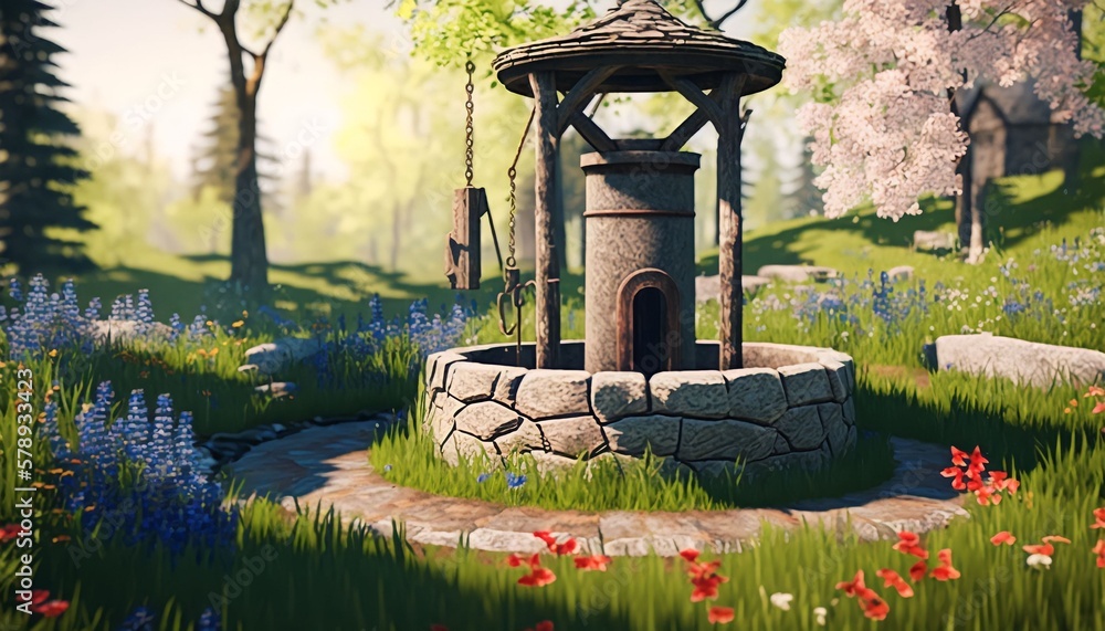 old well in the middle of a forest, Generative AI