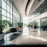 a beautiful office building lobby with sleek modern design and large windows --v 4 -, a beautiful office building lobby with sleek modern design and large windows shallow depth of field to emphasize t