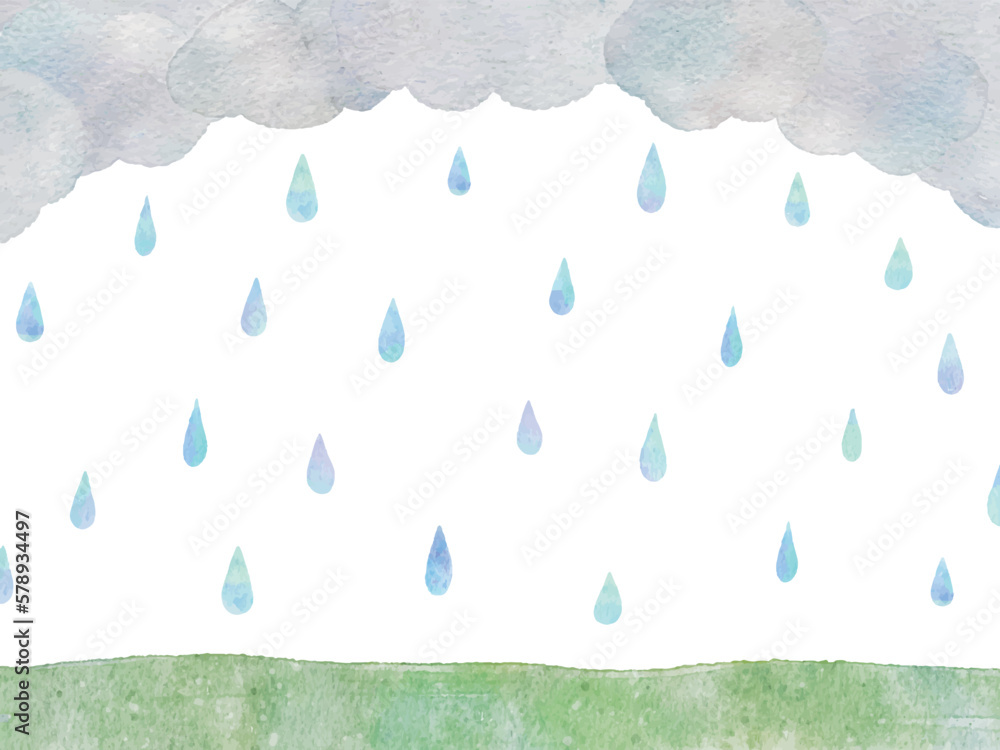 雨と雲と丘の雨の日の水彩画イラスト背景 Stock Vector | Adobe Stock