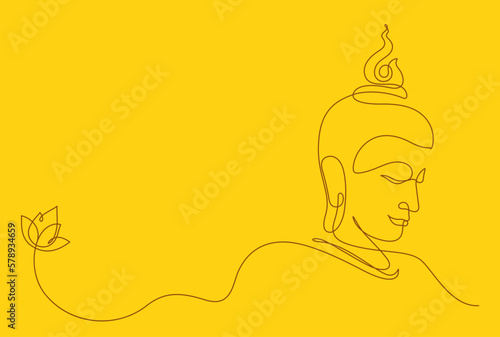 buddha face line art decorated with lotus water lily continuous line