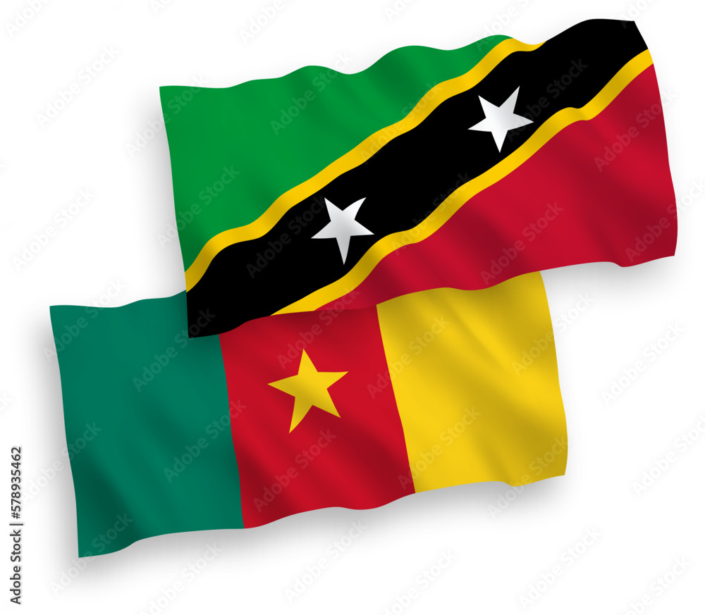 Flags of Federation of Saint Christopher and Nevis and Cameroon on a white background Flags of Federation of Saint Christopher and Nevis and Cameroon on a white background