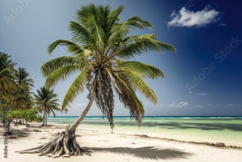 Dominican Republic palm tree on the beach. Generative AI