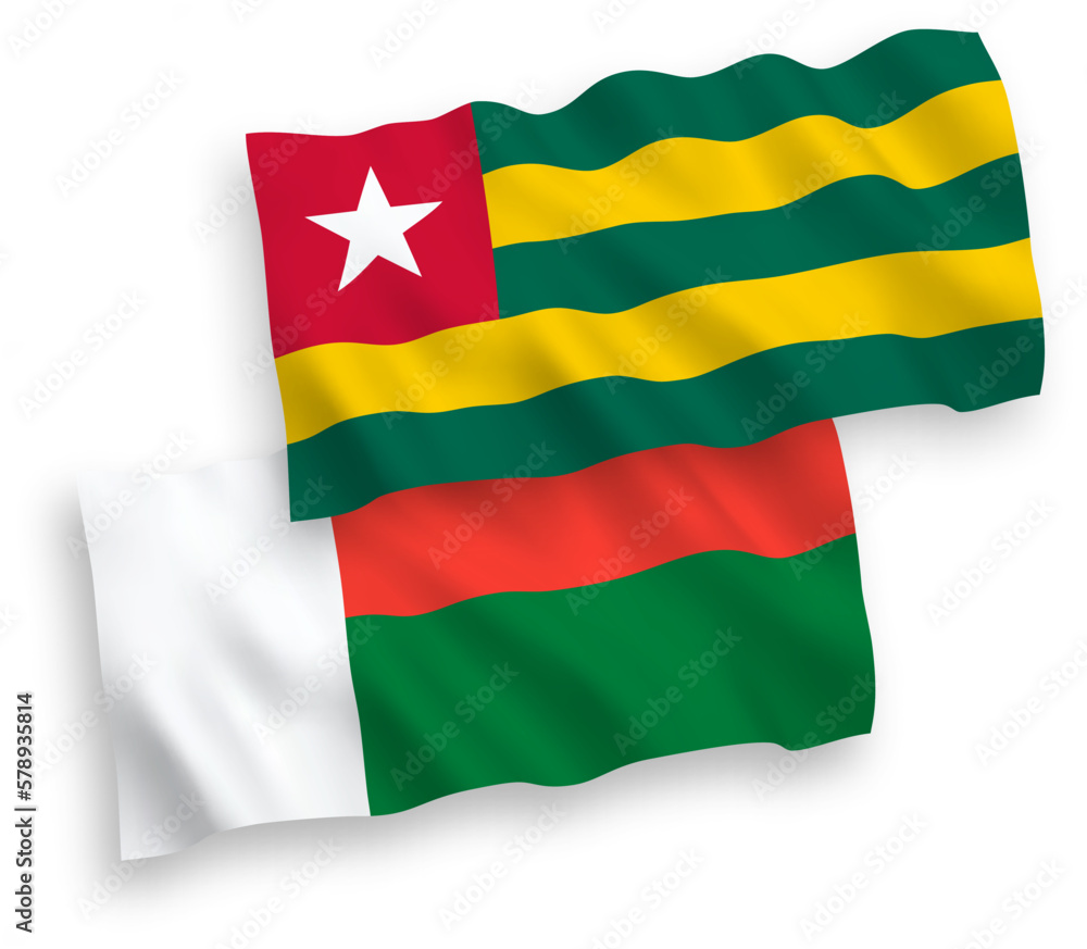 Flags of Togolese Republic and Madagascar on a white background Flags of Togolese Republic and Madagascar on a white background