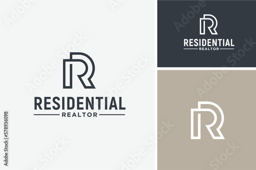 Initial Letter R RR Monogram with connected line simple classic logo design