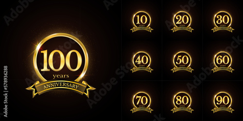 Anniversary number logotype label badge template. Premium anniversary celebration emblem signs design png for company, booklet, leaflet, magazine, brochure, web, invitation or greeting card