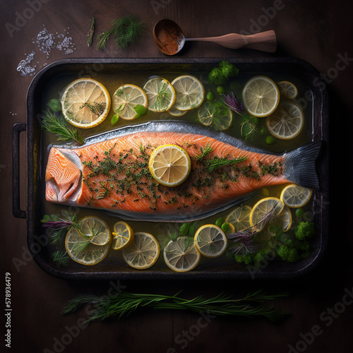 Salmon that has been baked. generative by AI.