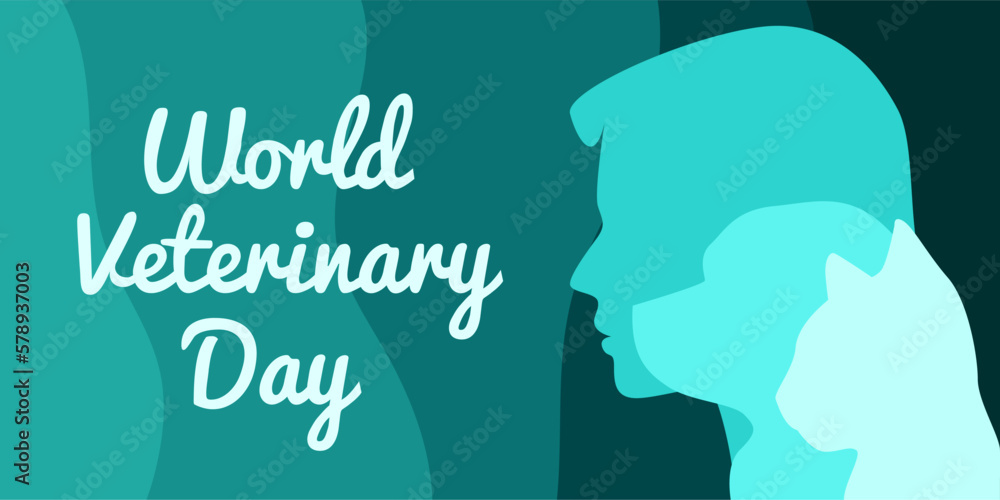 World Veterinary Day vector. Dog, cat and man silhouette vector. Pets from side silhouette icon isolated on a blue background. Domestic animals together vector. Important day. World Veterinary Day vector. Dog, cat and man silhouette vector. Pets from side silhouette icon isolated on a blue background. Domestic animals together vector. Important day.